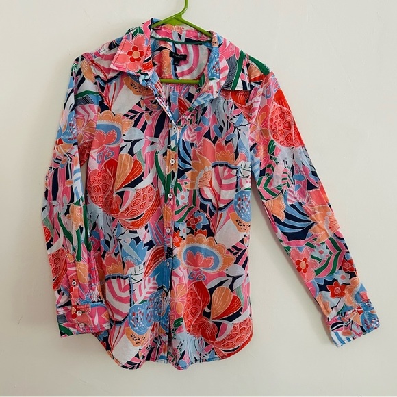 Talbots Tops - Talbots Cotton Light Weight  Button Down Shirt Size M Bright Floral Tropical